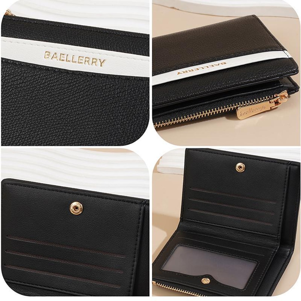Stylish Women Color Block Compact PU Wallet Slim Leather Card Holder Zipper Purse 6