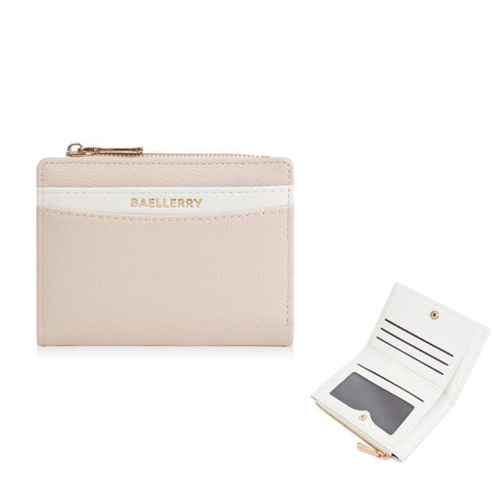 Stylish Women Color Block Compact PU Wallet Slim Leather Card Holder Zipper Purse 10