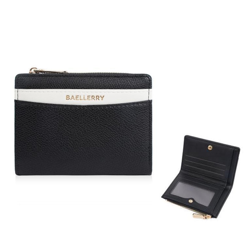 Stylish Women Color Block Compact PU Wallet Slim Leather Card Holder Zipper Purse 8