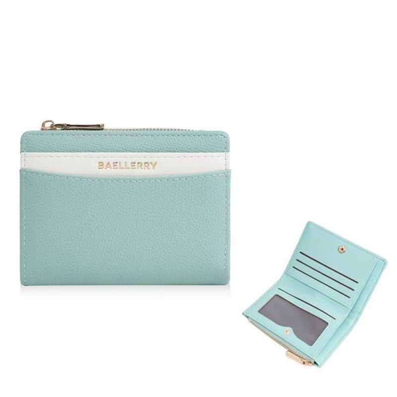 Stylish Women Color Block Compact PU Wallet Slim Leather Card Holder Zipper Purse 9