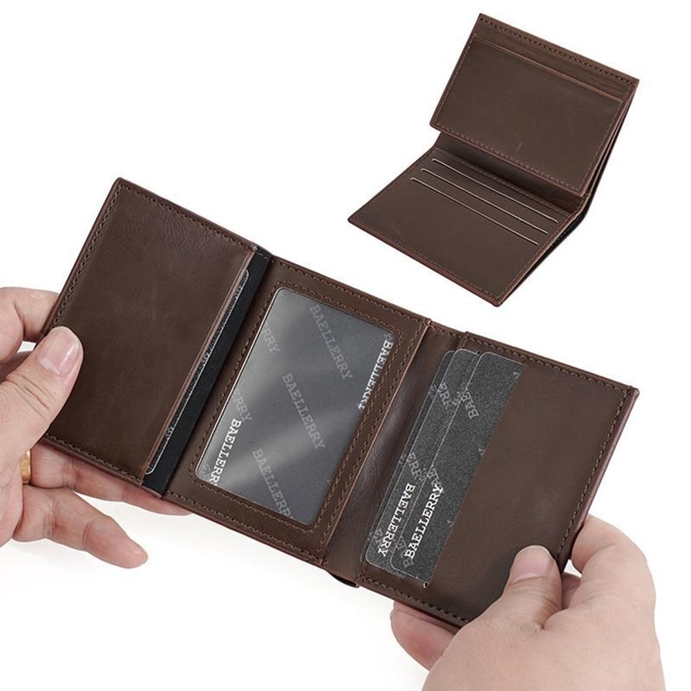 Men Vintage Slim PU Leather Travel Card Holder Wallet Compact Everyday Wallet 3