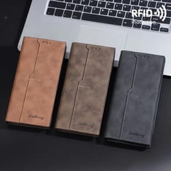 men vintage leather rfid wallet long bifold zip card holder