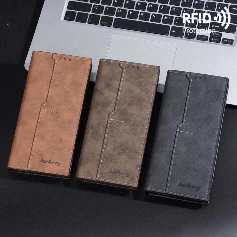 Men Vintage Leather RFID Wallet Long Bifold Zip Card Holder 0