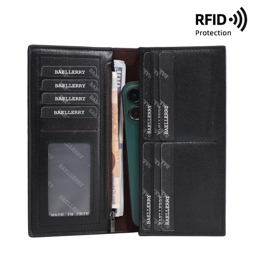 Men Vintage Leather RFID Wallet Long Bifold Zip Card Holder 3