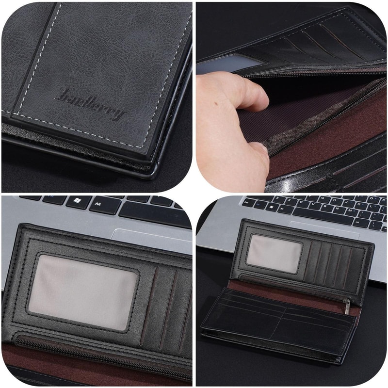 Men Vintage Leather RFID Wallet Long Bifold Zip Card Holder 6