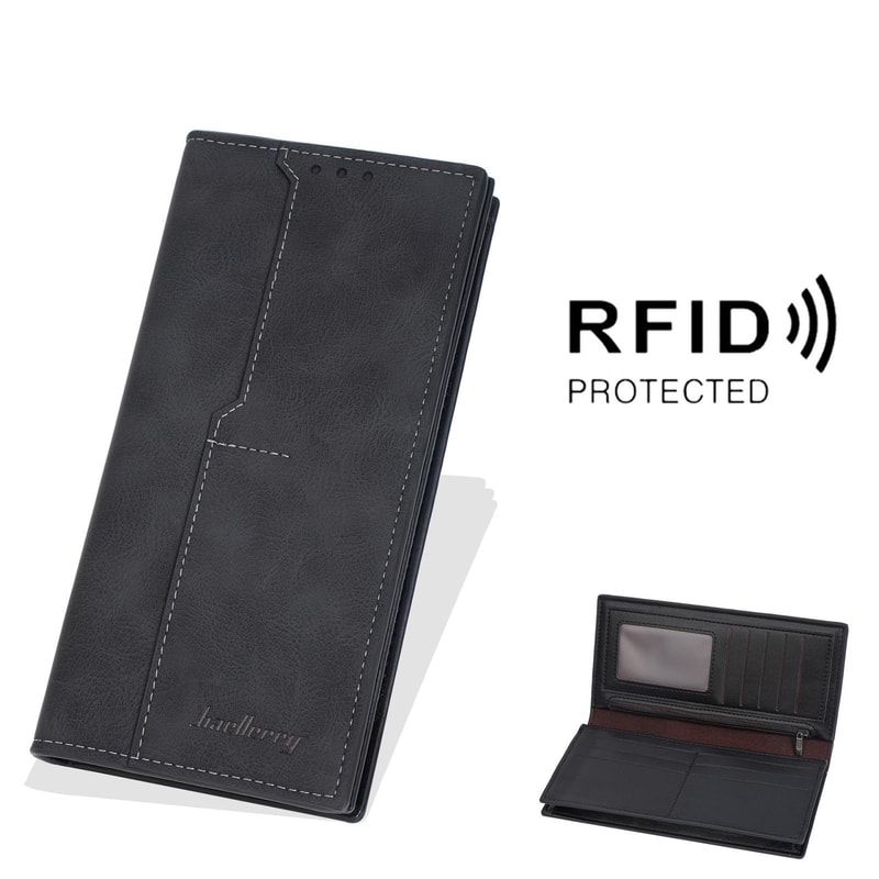 Men Vintage Leather RFID Wallet Long Bifold Zip Card Holder 8