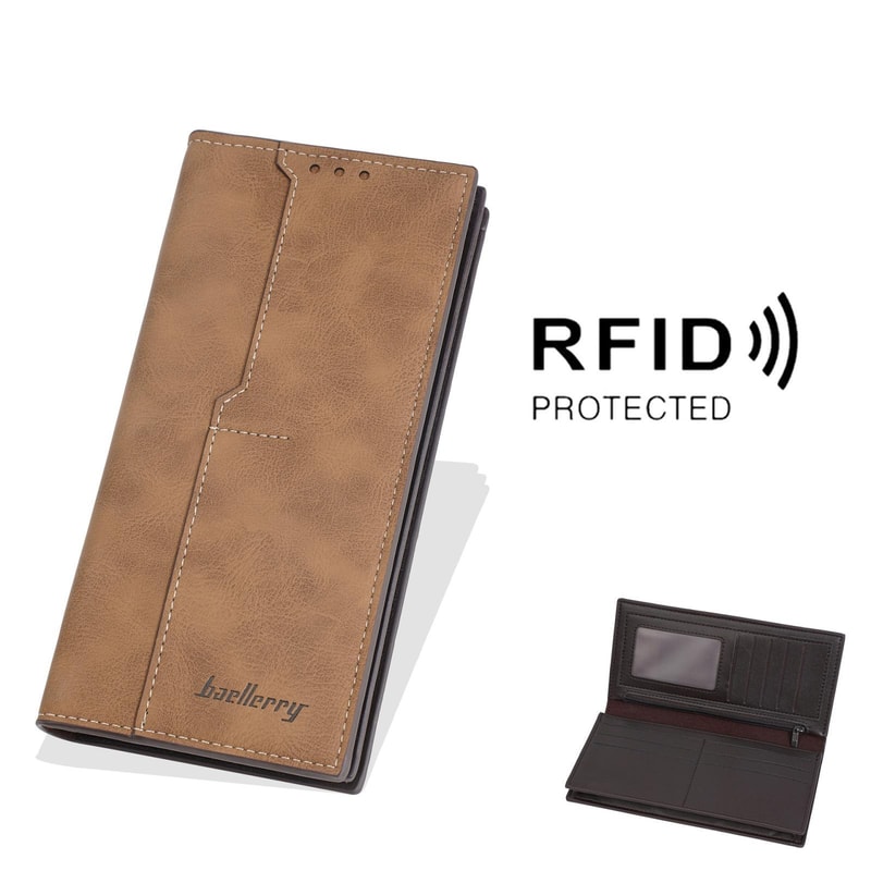 Men Vintage Leather RFID Wallet Long Bifold Zip Card Holder 10
