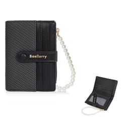 pearl chain women slim wallet & compact card holder with zipper coin pouch
