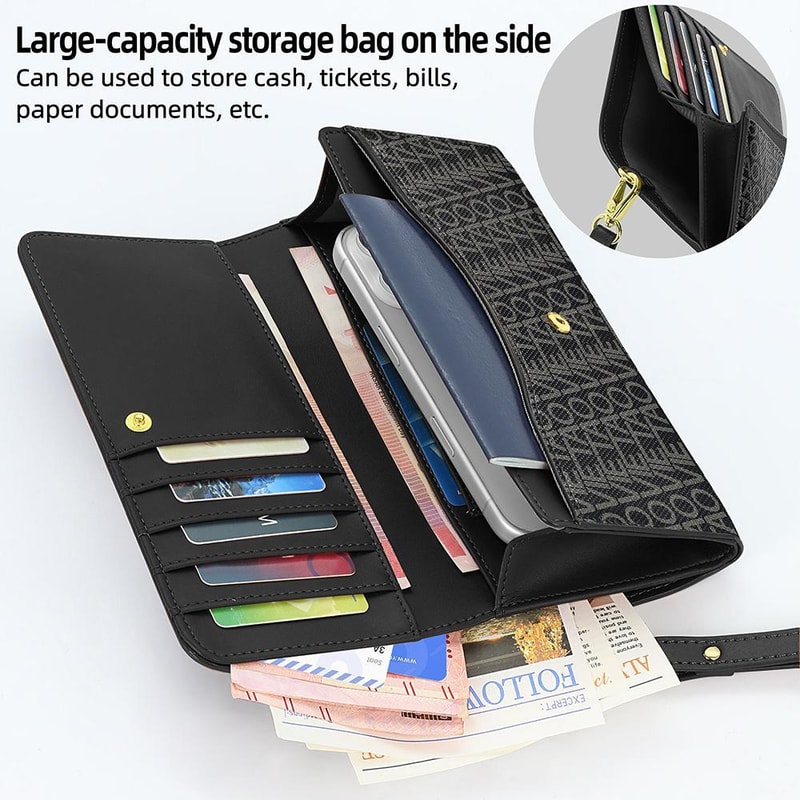 Premium Multifunctional Leather Phone Bag With Lanyard Wrist Strap 8