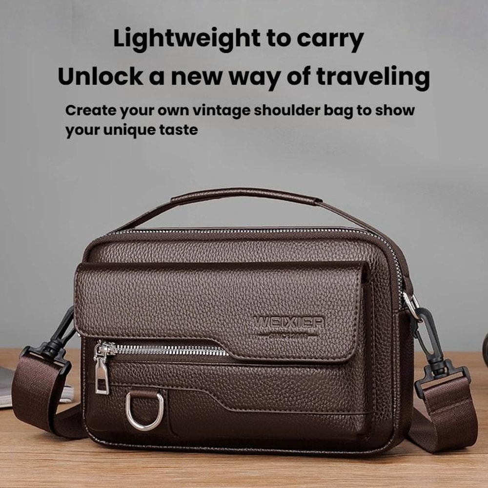 Men Waterproof PU Leather Messenger Bag Large Capacity Commuting Shoulder Bag 2