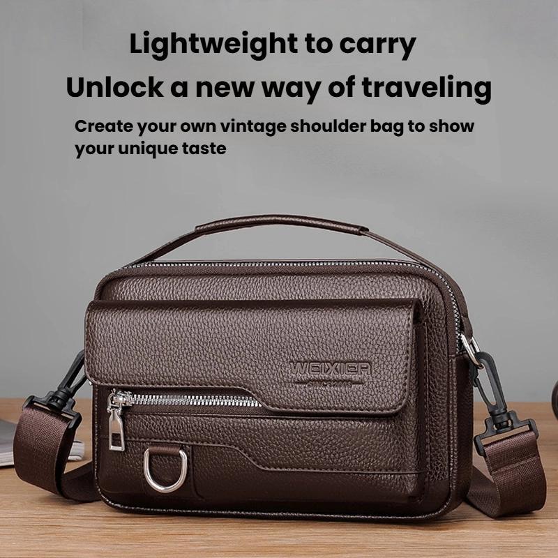 Men Waterproof PU Leather Messenger Bag Large Capacity Commuting Shoulder Bag 2
