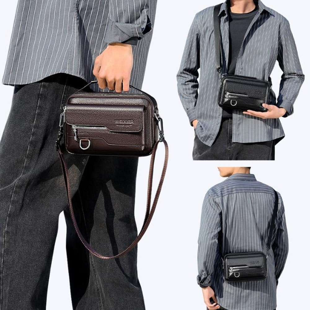 Men Waterproof PU Leather Messenger Bag Large Capacity Commuting Shoulder Bag 1