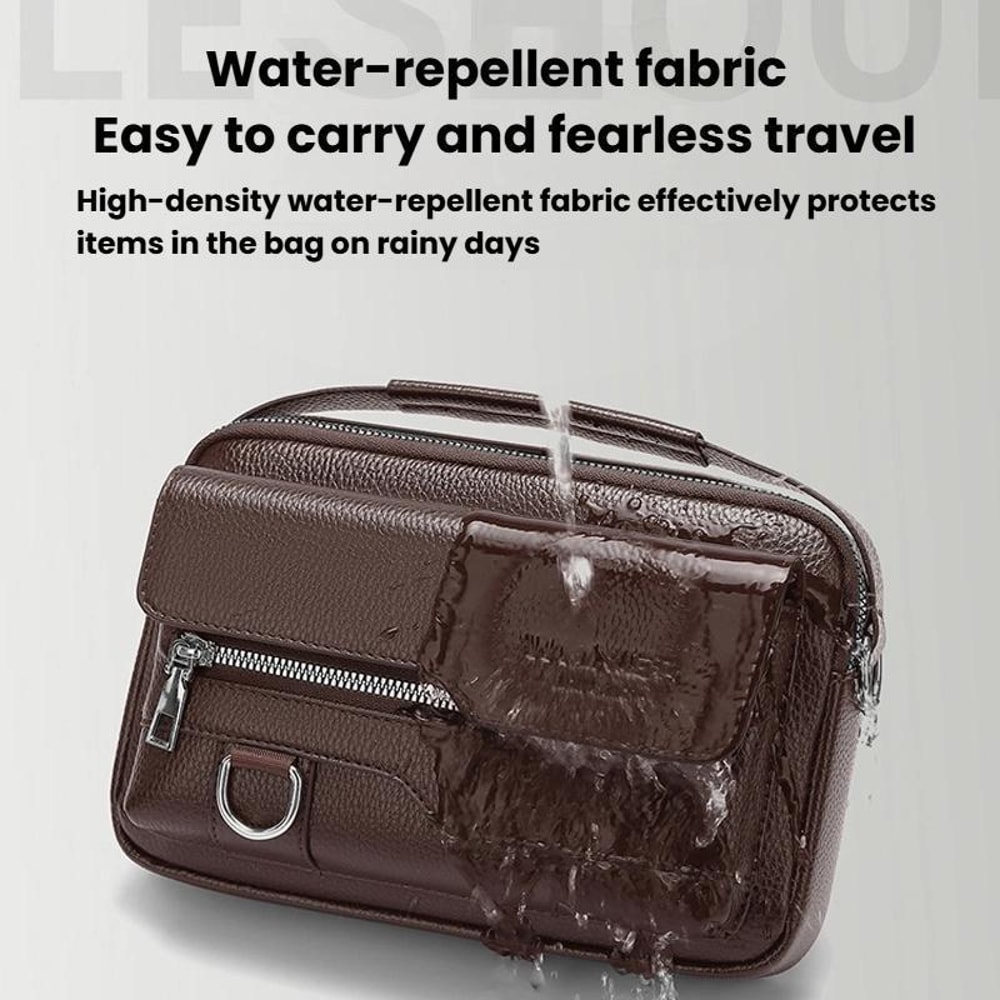 Men Waterproof PU Leather Messenger Bag Large Capacity Commuting Shoulder Bag 3