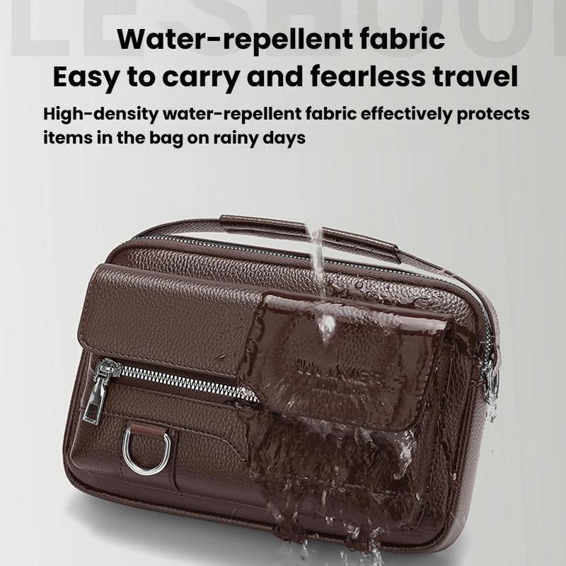 Men Waterproof PU Leather Messenger Bag Large Capacity Commuting Shoulder Bag 3