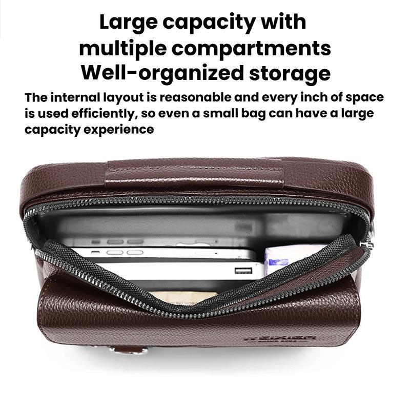 Men Waterproof PU Leather Messenger Bag Large Capacity Commuting Shoulder Bag 5