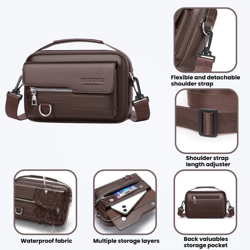 Men Waterproof PU Leather Messenger Bag Large Capacity Commuting Shoulder Bag 6