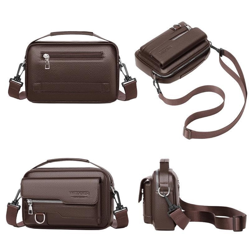 Men Waterproof PU Leather Messenger Bag Large Capacity Commuting Shoulder Bag 7