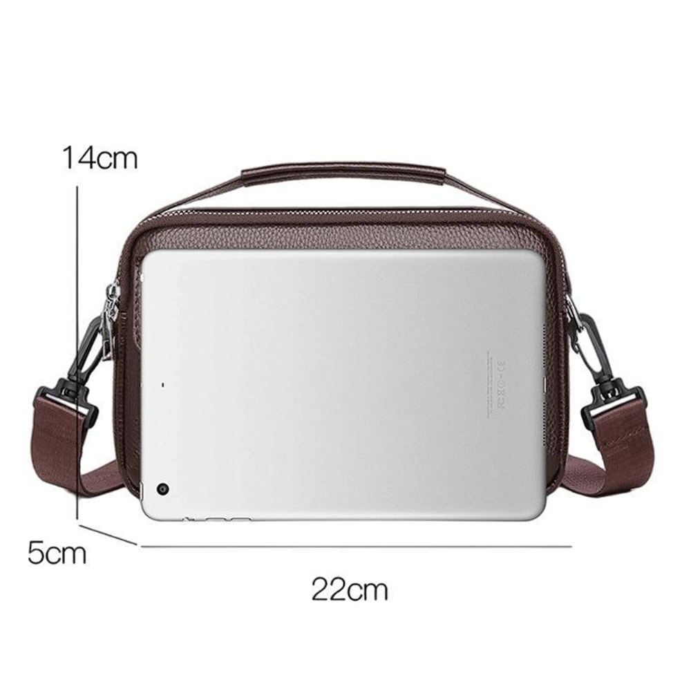 Men Waterproof PU Leather Messenger Bag Large Capacity Commuting Shoulder Bag 8