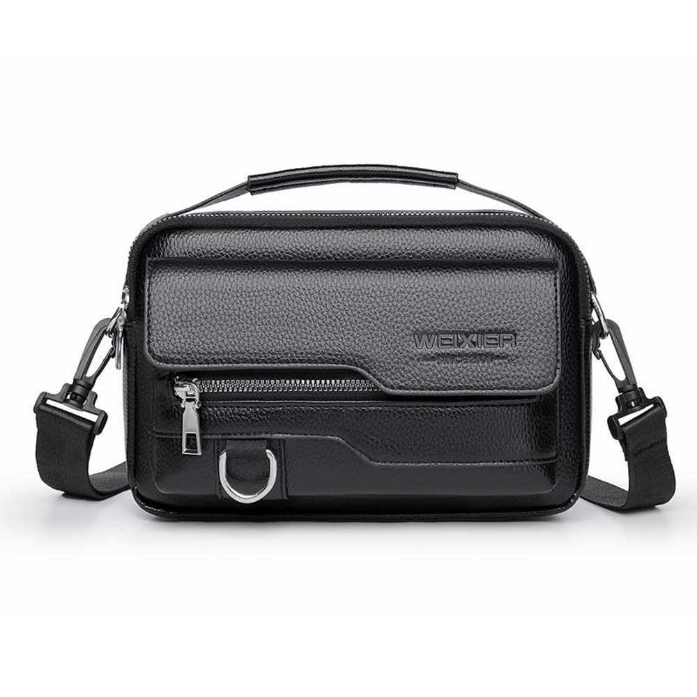 Men Waterproof PU Leather Messenger Bag Large Capacity Commuting Shoulder Bag 9