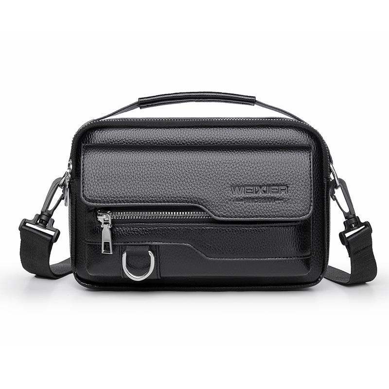 Men Waterproof PU Leather Messenger Bag Large Capacity Commuting Shoulder Bag 9