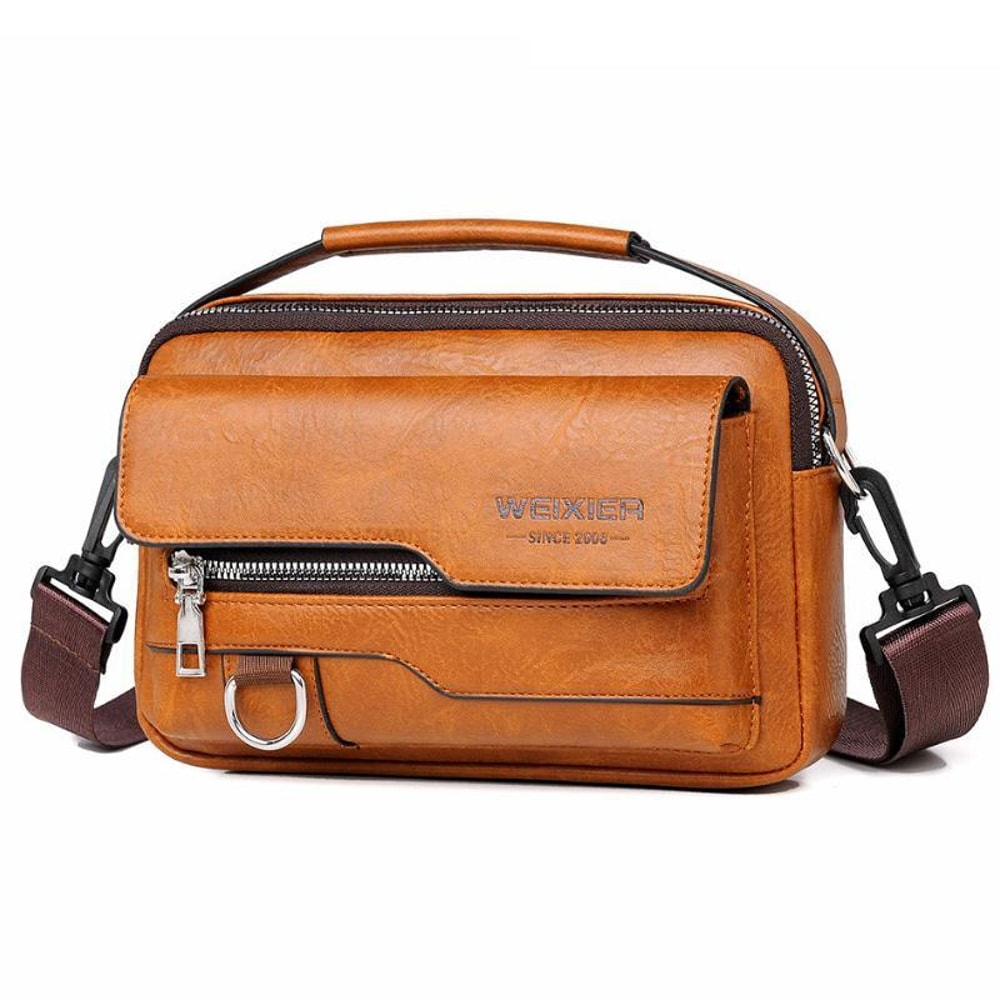 Men Waterproof PU Leather Messenger Bag Large Capacity Commuting Shoulder Bag 10