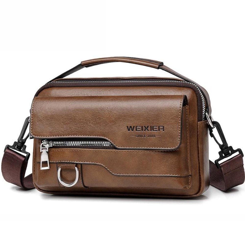 Men Waterproof PU Leather Messenger Bag Large Capacity Commuting Shoulder Bag 11