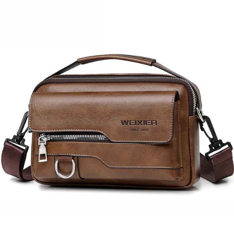 Men Waterproof PU Leather Messenger Bag Large Capacity Commuting Shoulder Bag 11