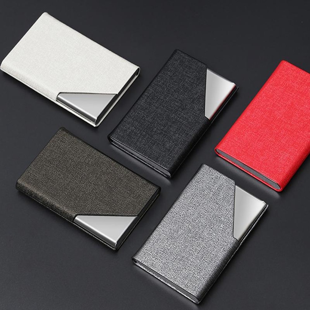 Premium Stainless Steel & Leather Business Card Holder Case
