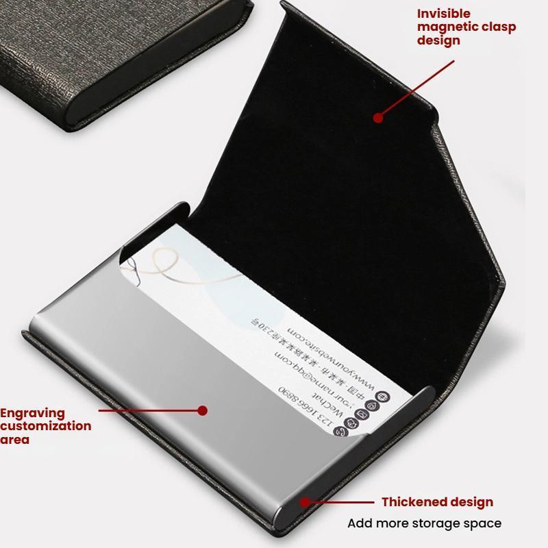 Premium Stainless Steel & Leather Business Card Holder Case