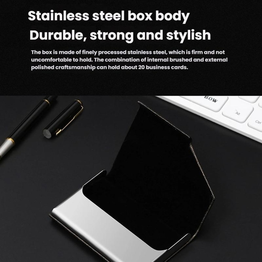 Premium Stainless Steel & Leather Business Card Holder Case