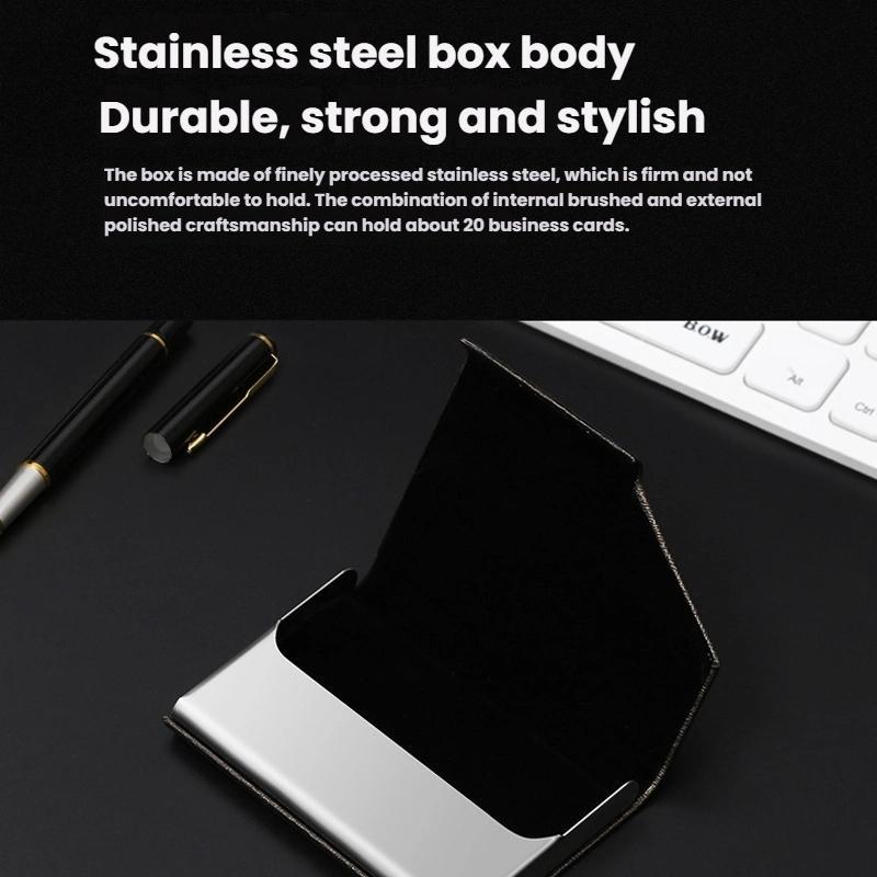Premium Stainless Steel & Leather Business Card Holder Case