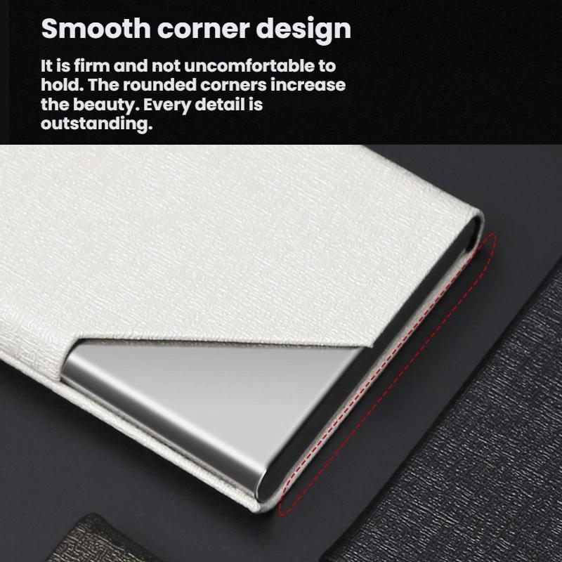 Premium Stainless Steel & Leather Business Card Holder Case