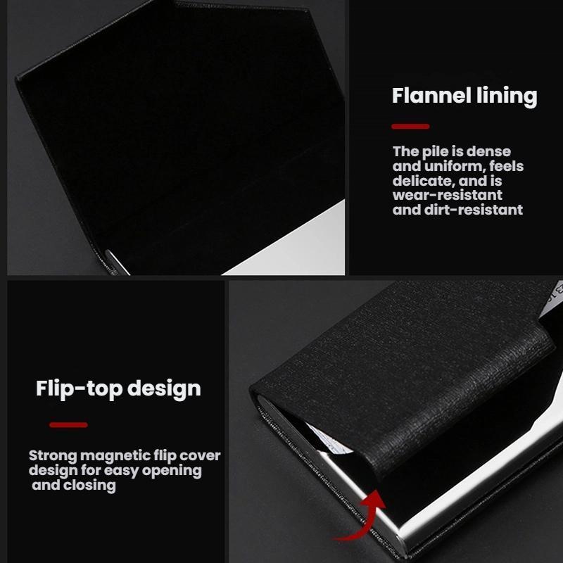 Premium Stainless Steel & Leather Business Card Holder Case