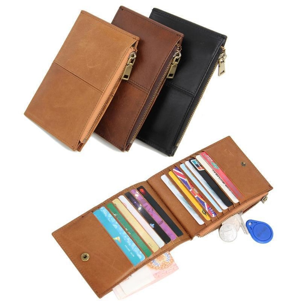Premium Leather RFID Wallet Ultra Thin Anti Theft Zipper Foldable Card Organizer 1