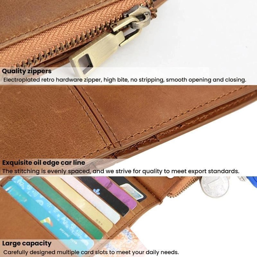 Premium Leather RFID Wallet Ultra Thin Anti Theft Zipper Foldable Card Organizer 4