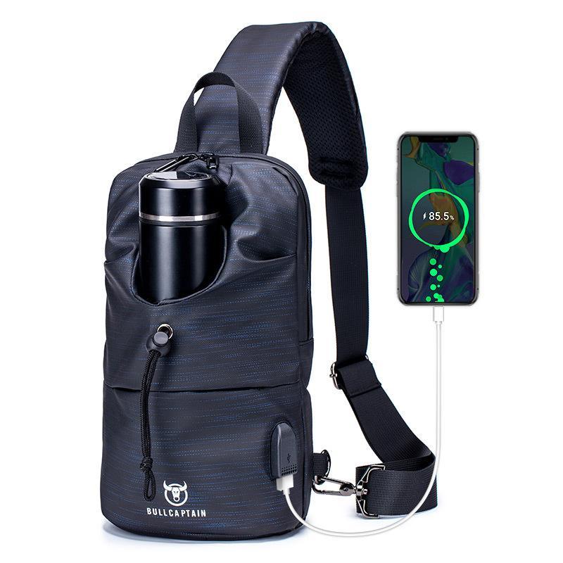 Oxford Crossbody Bag With USB Water Bottle Holder