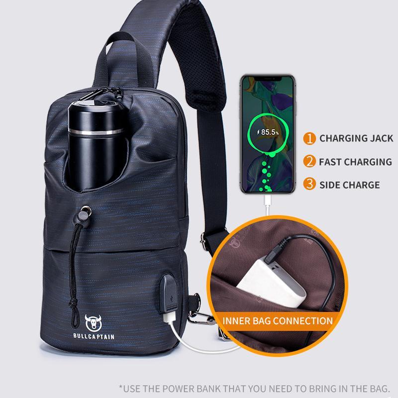 Oxford Crossbody Bag With USB Water Bottle Holder