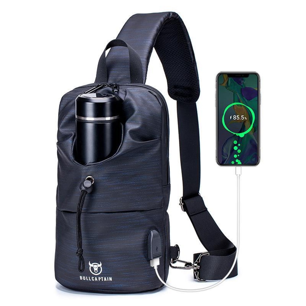 Oxford Crossbody Bag With USB Water Bottle Holder