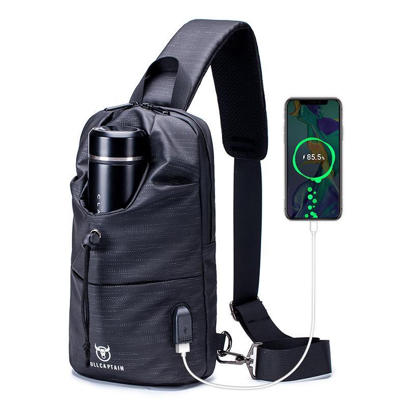 Oxford Crossbody Bag With USB Water Bottle Holder