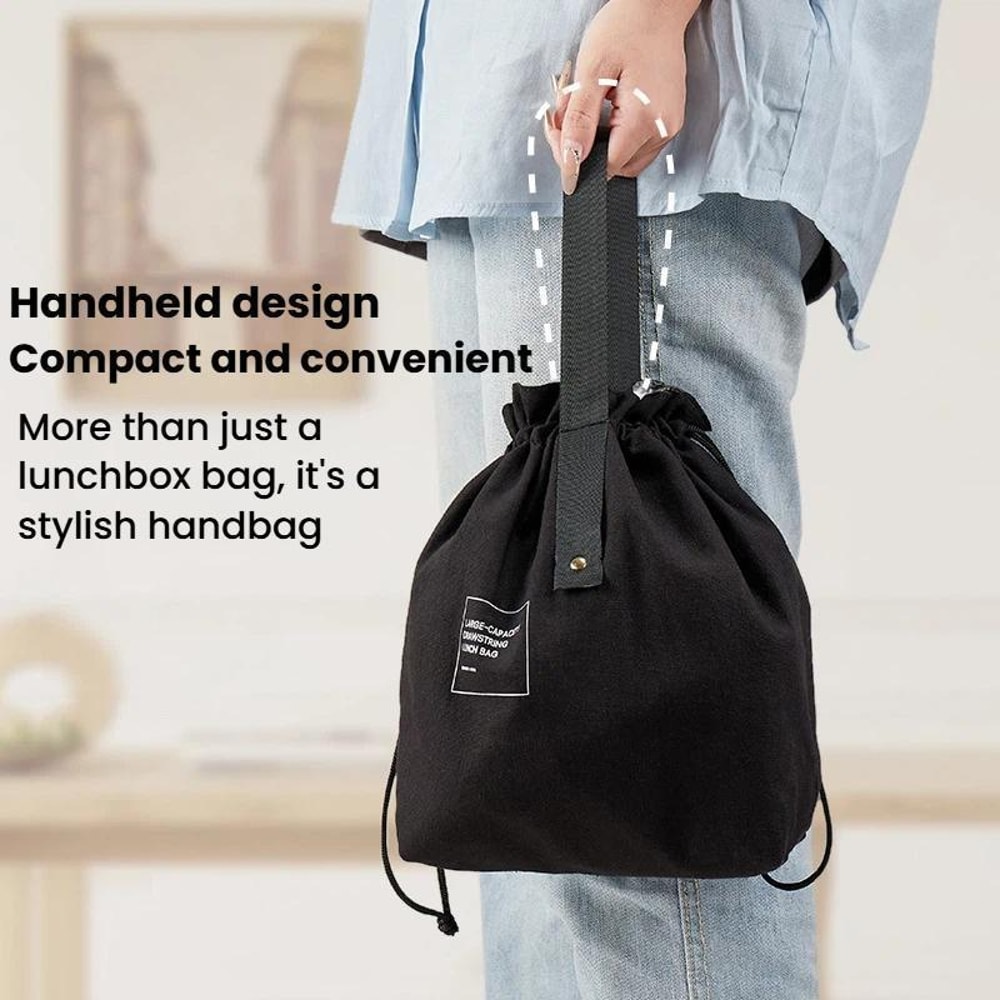 Canvas Thermal Drawstring Lunch Bag Portable Insulated Lunch Tote 1