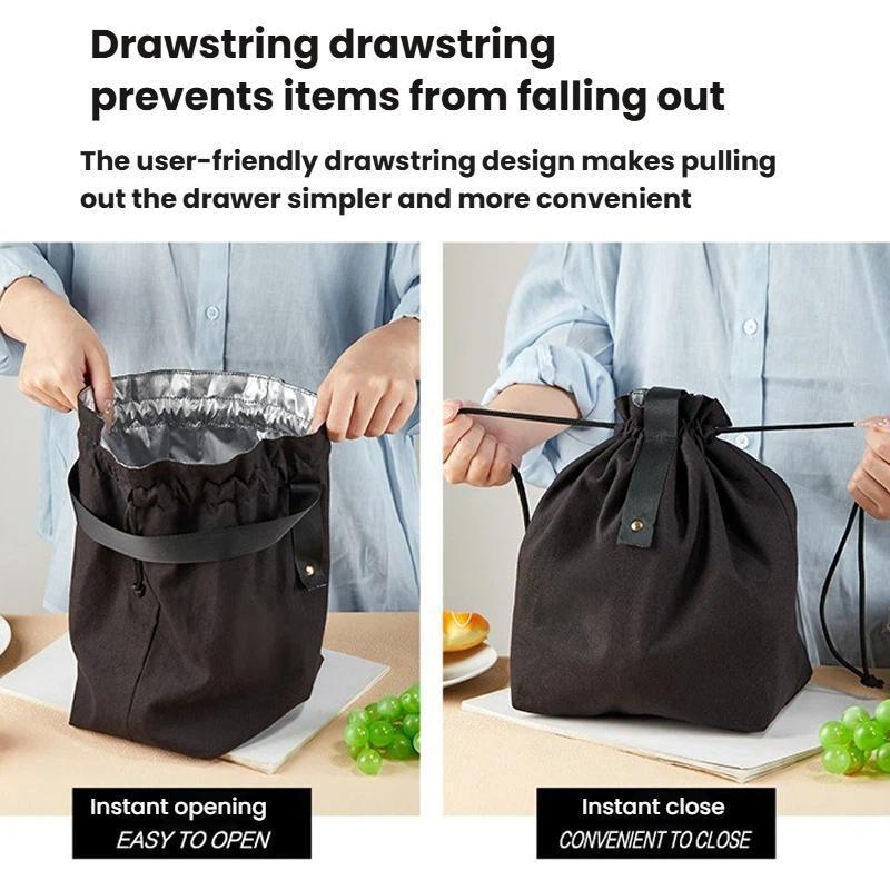 Canvas Thermal Drawstring Lunch Bag Portable Insulated Lunch Tote 3