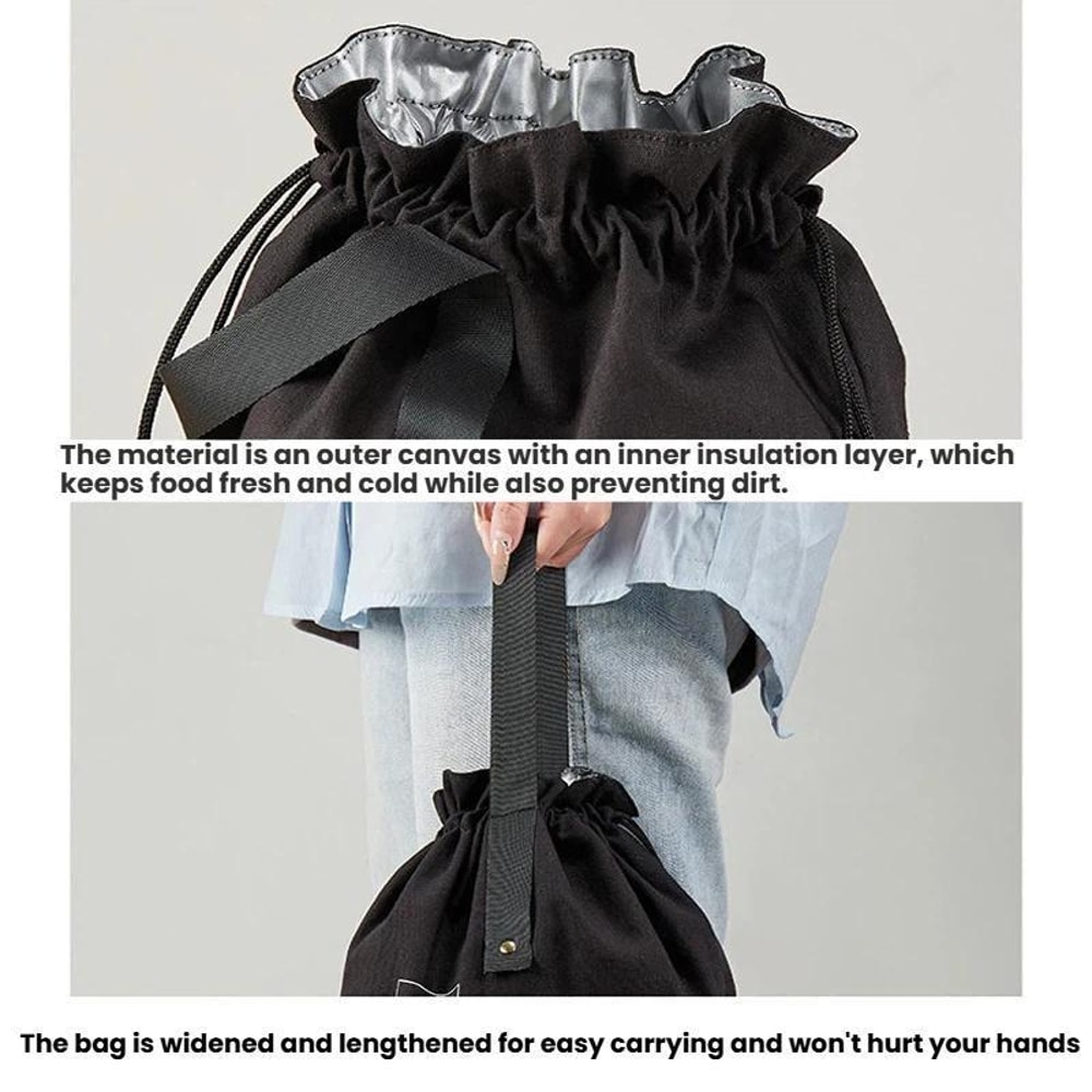 Canvas Thermal Drawstring Lunch Bag Portable Insulated Lunch Tote 4