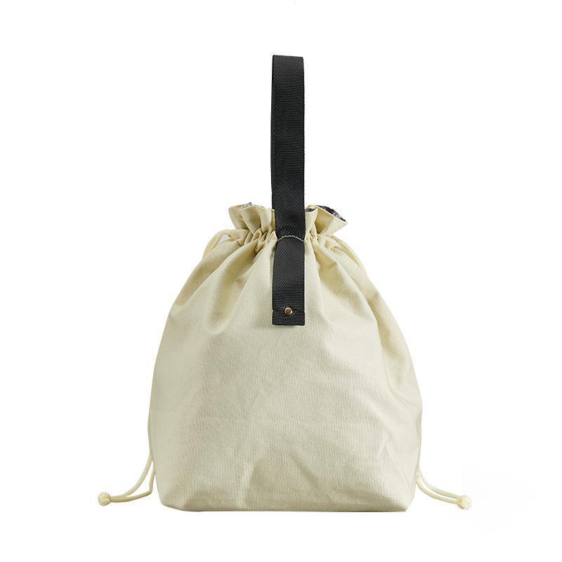 Canvas Thermal Drawstring Lunch Bag Portable Insulated Lunch Tote 8