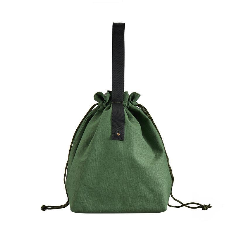 Canvas Thermal Drawstring Lunch Bag Portable Insulated Lunch Tote 7