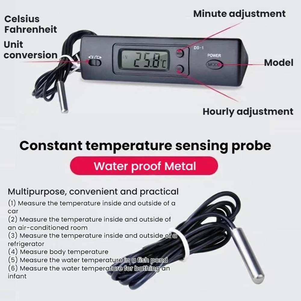 Premium Embedded Waterproof Digital Thermometer with Large Display