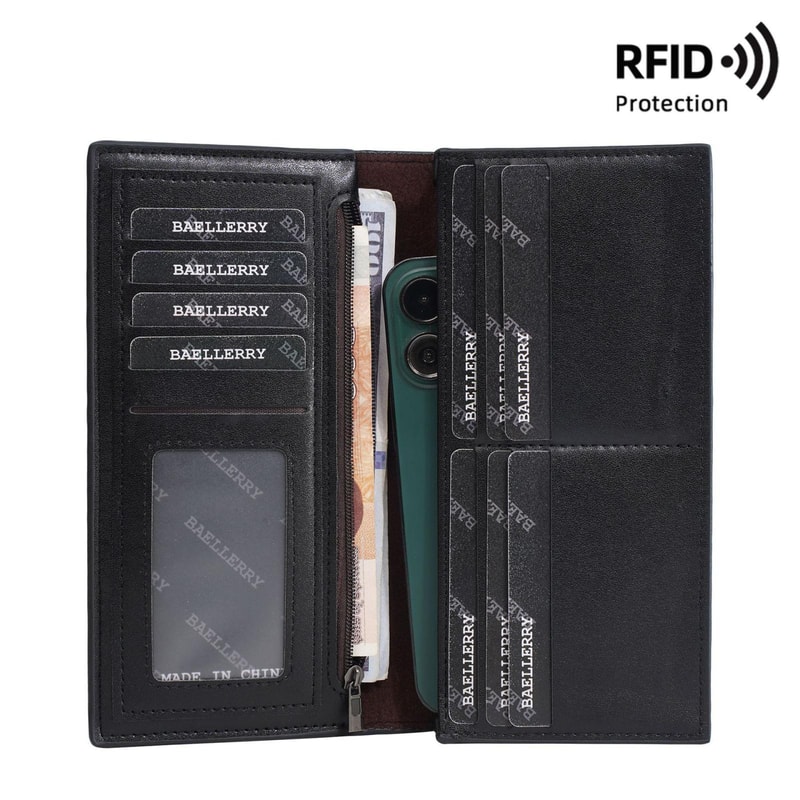 Vintage RFID Blocking Long Zip Wallet For Men With 13 Card Slots Secure Coin Pocket 3