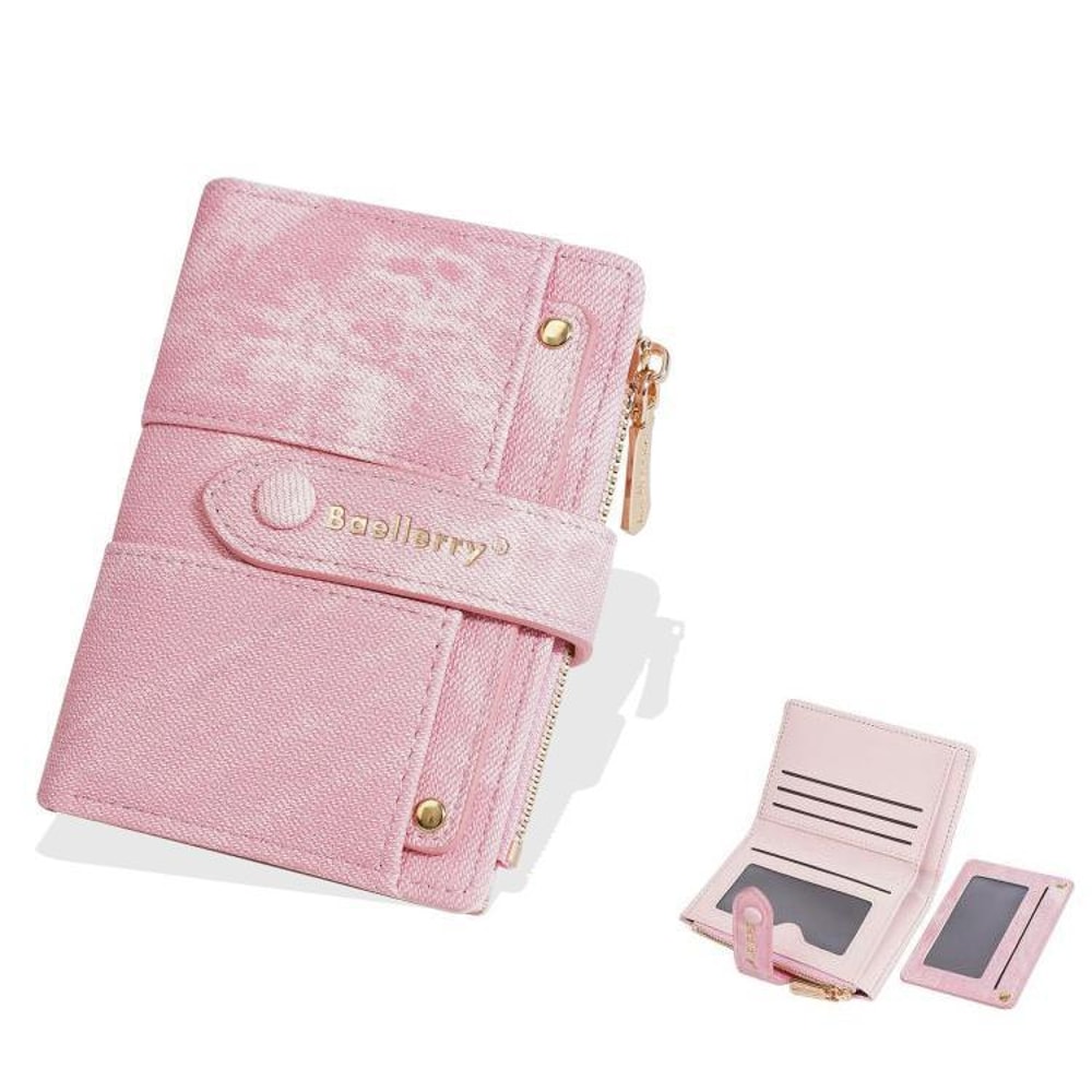 Women RFID Style Short Wallet With Detachable Card Holder Zipper Coin Pocket 6