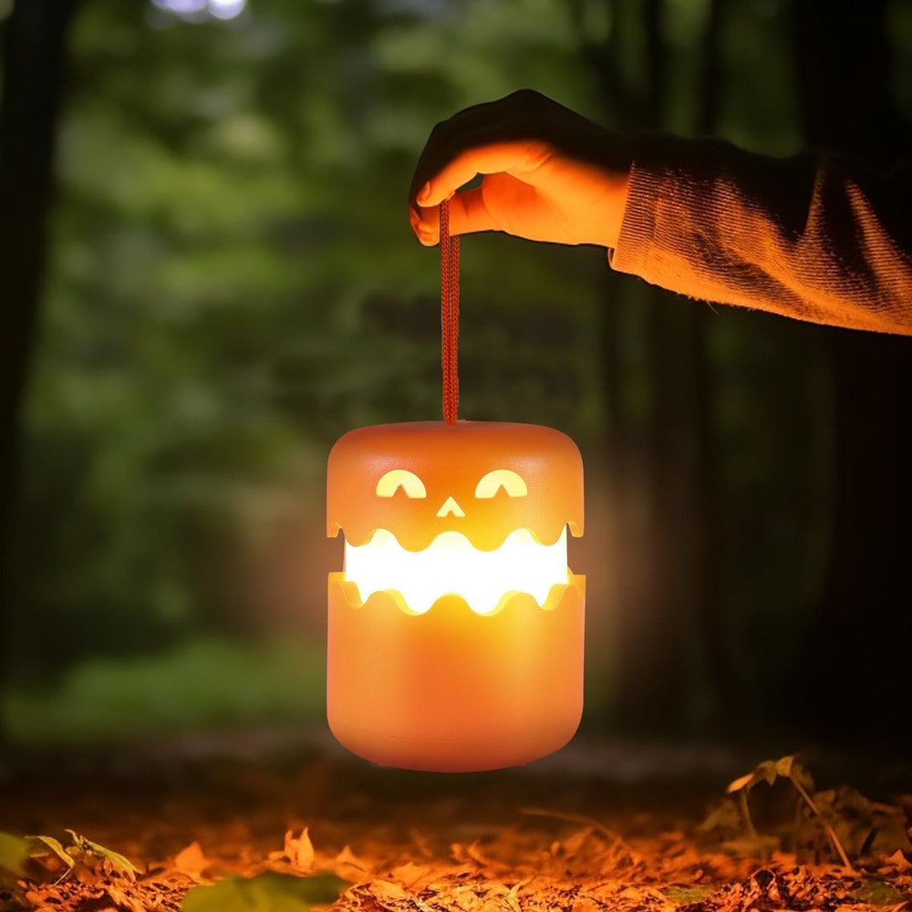 Rechargeable Halloween Pumpkin Lantern Night Light with Double-Sided LED Faces