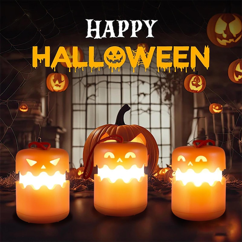 Rechargeable Halloween Pumpkin Lantern Night Light with Double-Sided LED Faces