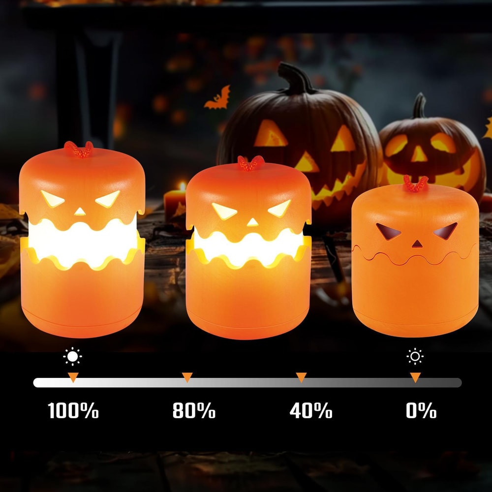 Rechargeable Halloween Pumpkin Lantern Night Light with Double-Sided LED Faces